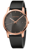 Calvin Klein City Quartz Grey Dial Black Leather Strap Watch for Men - K2G2G6C3