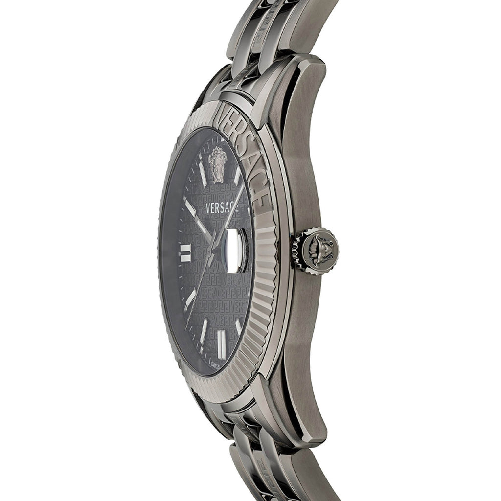 Versace Greca Time Quartz Black Dial Grey Steel Strap Watch for Men  - VE3K00622
