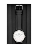 Daniel Wellington Classic Sheffield White Dial Black Leather Strap Watch For Men - DW0010003120