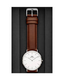 Daniel Wellington Classic St Mawes White Dial Brown Leather Strap Watch For Men - DW00100021