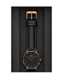 Daniel Wellington Classic Sheffield 36 Black Leather Strap Black Dial Quartz Watch For Womens - DW00100139