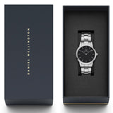 Daniel Wellington Iconic Link Black Dial Silver Steel Strap Watch For Women - DW00100206