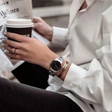 Daniel Wellington Iconic Link Black Dial Silver Steel Strap Watch For Women - DW00100206