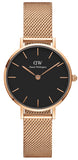Daniel Wellington Classic Petite Melrose Black Dial Rose Gold Mesh Bracelet Watch For Women - DW00100217