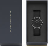 Daniel Wellington Petite Ashfield Black Dial Black Mesh Strap Watch For Women - DW00100308
