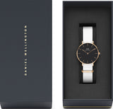 Daniel Wellington Classic Petite Dover Black Dial White NATO Strap Watch For Women - DW00100312