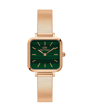 Daniel Wellington Quadro Studio Green Dial Rose Gold Mesh Strap Watch For Women - DW00100520