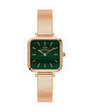 Daniel Wellington Quadro Studio Green Dial Rose Gold Mesh Strap Watch For Women - DW00100520