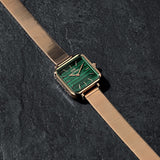 Daniel Wellington Quadro Studio Green Dial Rose Gold Mesh Strap Watch For Women - DW00100520
