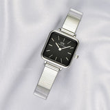 Daniel Wellington Quadro Studio Black Dial Silver Mesh Strap Watch For Women - DW00100522