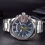Diesel Mega Chief Chronograph Blue Dial Silver Steel Strap Watch For Men - DZ4465