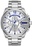 Diesel Mega Chief Chronograph White Dial Silver Steel Strap Watch For Men - DZ4477