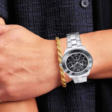 Swarovski Octea Lux Sport Chronograph Black Dial Silver Steel Strap Watch for Women - 5610520