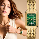Fossil Raquel Three Hand Date Green Dial Gold Steel Strap Watch For Women - ES5341