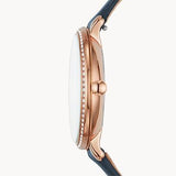 Fossil Jacqueline White Dial Blue Leather Strap Watch for Women - ES4291