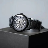 Emporio Armani Meccanico Skeleton Black Dial Black Steel Strap Watch For Men - AR60045