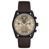 Emporio Armani Sportivo Chronograph Beige Dial Brown Leather Strap Watch For Men - AR6081