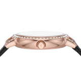 Emporio Armani Cleo Three-Hand Mother of Pearl Dial Black Leather Strap Watch For Women - AR11485