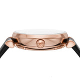 Emporio Armani Meccanico Gianni T Bar Mother of Pearl White Dial Black Leather Strap Watch For Women - AR60047