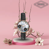 Fossil Jacqueline Mother of Pearl Dial Black Leather Strap Watch for Women - ES4535