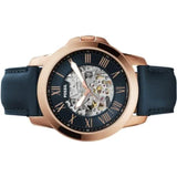 Fossil Grant Automatic Skeleton Blue Dial Blue Leather Strap Watch for Men - ME3102