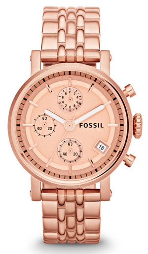 Fossil Boyfriend Chronograph Rose Gold Dial Rose Gold Steel Strap Watch for Women - ES3380