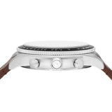 Fossil Sport Tourer Chronograph White Dial Brown Leather Strap Watch for Men - FS6042