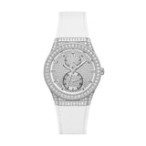 Guess Princess Crystals Silver Dial White Silicone Strap Watch For Women - GW0439L1