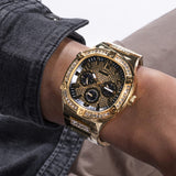 Guess Duke Glitz Crystals Gold Dial Gold Steel Strap Watch For Men - GW0576G2