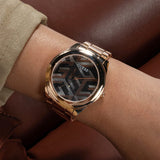 Guess Cubed Analog Black Dial Rose Gold Steel Strap Watch For Women - GW0607L3