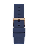Guess Cubed Analog Rose Gold Dial Blue Leather Strap Watch For Women - GW0665L2