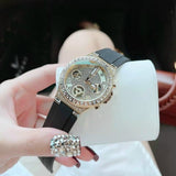 Guess Moonlight Crystals Silver Dial Black Silicone Strap Watch For Women - GW0257L1
