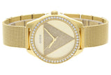 Guess Tri Glitz Quartz Diamonds Gold Dial Gold Mesh Bracelet Watch For Women - W1142L2