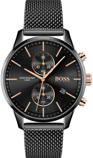 Hugo Boss Associate Chronograph Black Dial Black Mesh Bracelet Watch for Men - 1513811