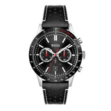 Hugo Boss Allure Chronograph Black Dial Black Leather Strap Watch for Men - 1513920