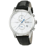 Hugo Boss Jet Chronograph White Dial Black Leather Strap Watch for Men - 1513282