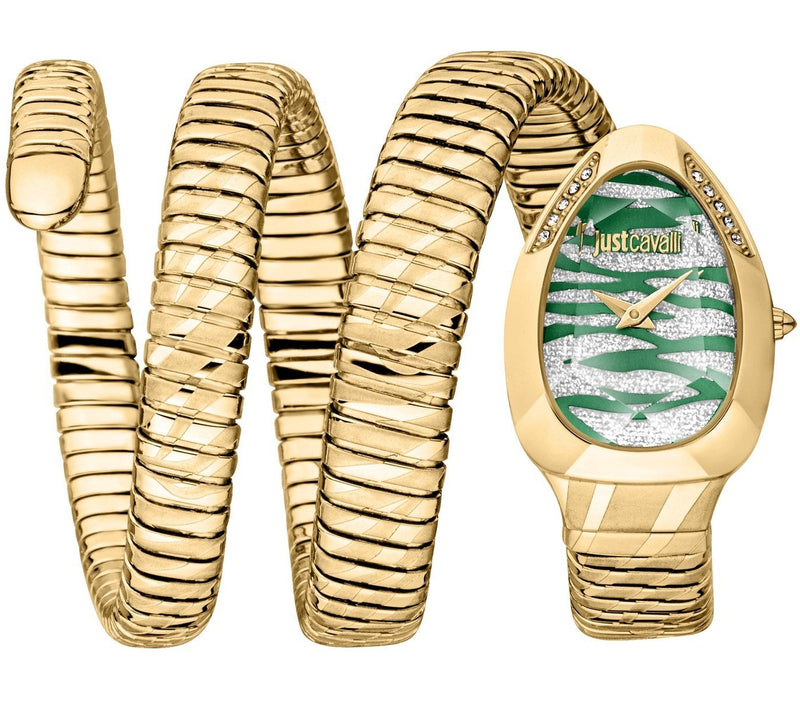 Just Cavalli Taglio Green Dial Gold Steel Strap Watch for Women - JC1L226M0035