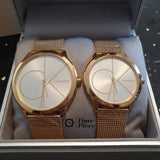 Calvin Klein Minimal Silver Dial Gold Mesh Bracelet Watch for Women - K3M22526