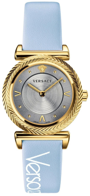 Versace V-Motif Grey Dial Blue Leather Strap Watch for Women - VERE00318