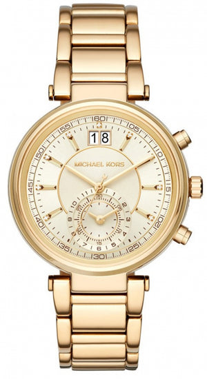 Michael Kors Sawyer White Dial Gold Steel Strap Watch for Women - MK6362