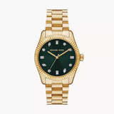Michael Kors Lexington Three Hand Green Dial Gold Steel Strap Watch For Women - MK7449