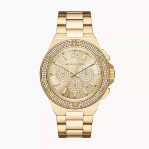 Michael Kors Lennox Chronograph Gold Dial Gold Steel Strap Watch For Men - MK8989