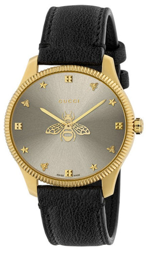 Gucci G Timeless Quartz Silver Dial Black Leather Strap Watch For Women - YA1264181