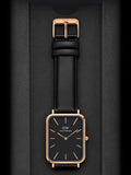 Daniel Wellington Quadro Black Dial Black Leather Strap Watch For Women  - DW00100449