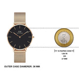 Daniel Wellington Petite Melrose Black Dial Rose Gold Mesh Strap Watch For Women - DW00100303