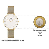 Daniel Wellington Classic Petite White Dial Gold Mesh Bracelet Watch For Women - DW00100348
