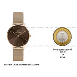 Daniel Wellington Petite Melrose Brown Dial Rose Gold Mesh Strap Watch For Women - DW00100477