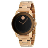 Movado Bold Black Dial Rose Gold Steel Strap Watch for Women - 3600463