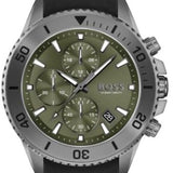 Hugo Boss Admiral Chronograph Green Dial Black Rubber Strap Watch for Men - 1513967