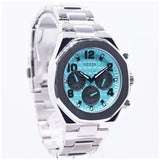 Guess Empire Chronograph Quartz Sky Blue Dial Silver Steel Strap Watch For Men - GW0489G3
